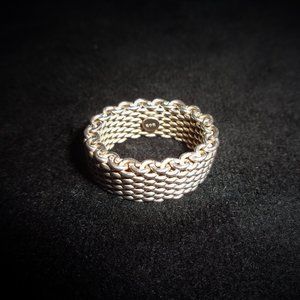 Sterling Silver 925 Chainlink Woven Weave Mesh 8mm Wide Band Ring Size 5